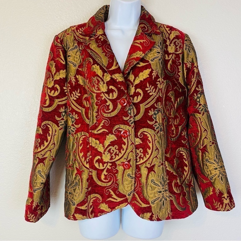 ELCC Gold Red Brocade Tapestry Blazer Size L